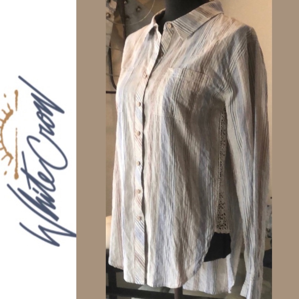 White Crow Long‎ Sleeved Lace Button Down Small